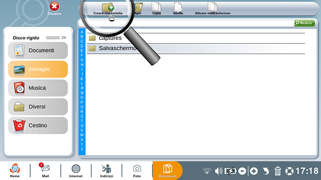 Fare clic sull'icona "Crea una cartella".